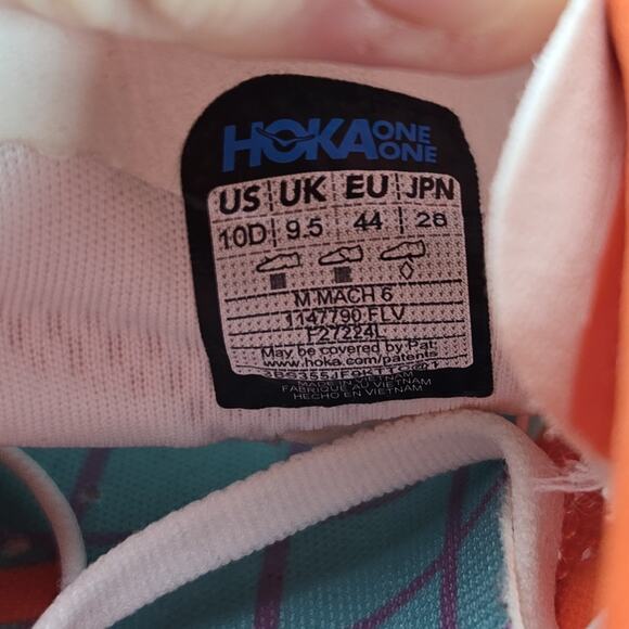 NEW Hoka One One Mach 6 Mens Size 10 D Running Shoes 1147790 FLV White Orange - Picture 10 of 12